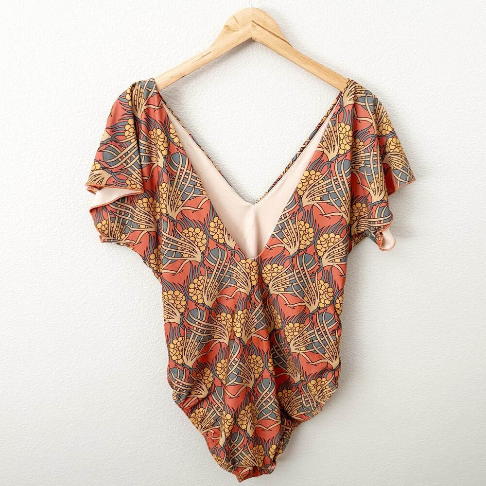 Albion Floral Print One-Piece Bikini in Rust, Mustard & Olive - Picture 3 of 5